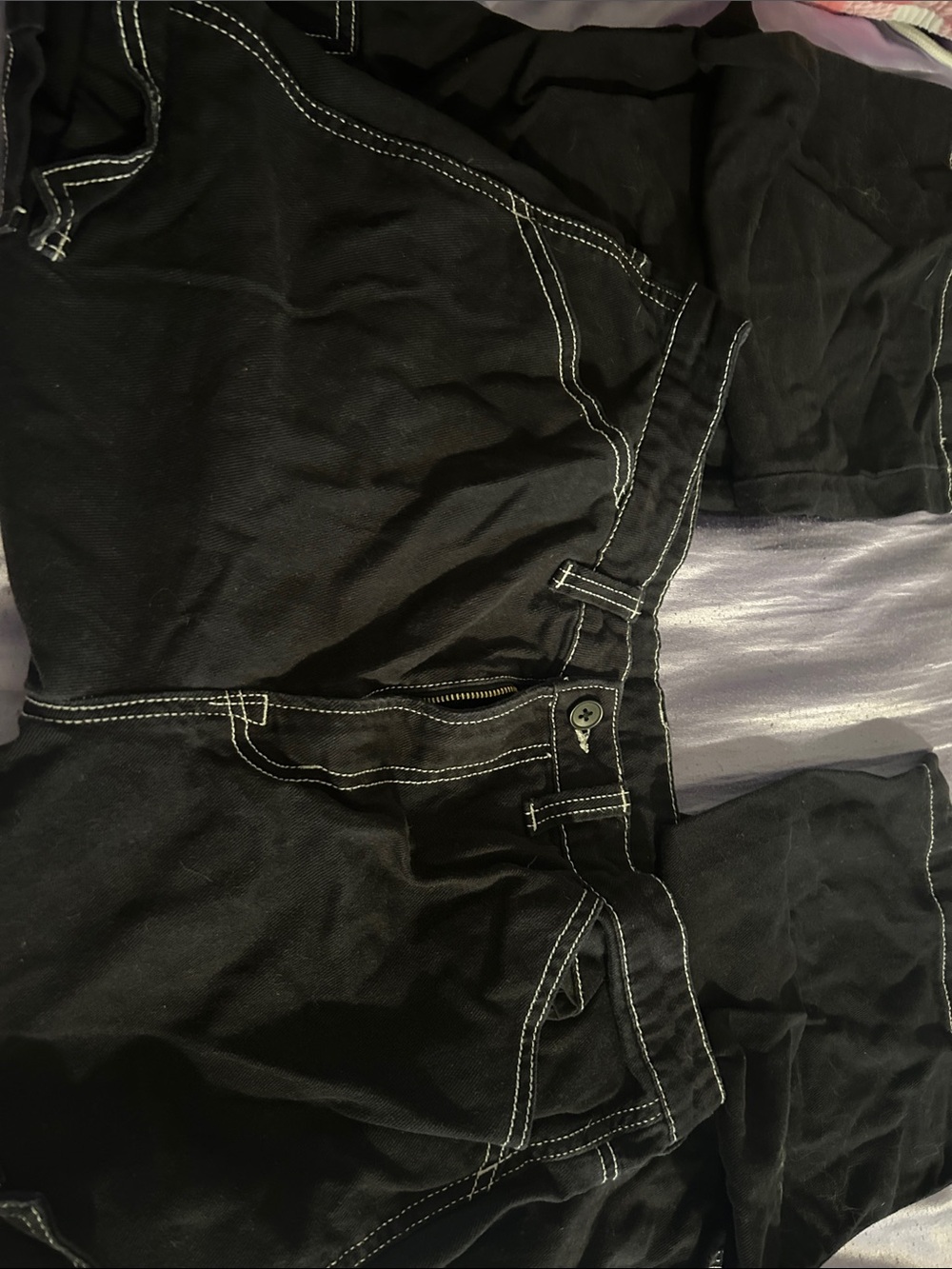 Divided Women's Straight Leg Pants in Black with White Contrast Stitching